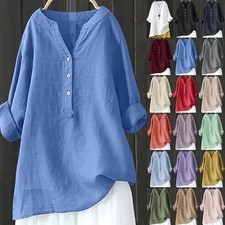 Plus Size 6-20 Women Baggy Tunic Tops V Neck Long Sleeve Baggy Shirts Blouse