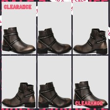 SALE LADIES METALLIC BROWN SIZE 4 STUDDED STRAP LOW CUBAN HEEL ANKLE BIKER BOOTS