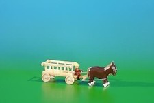 Miniature Trailer Cart In Natural With Horses, Load: Empty Length About 9Cm NEW
