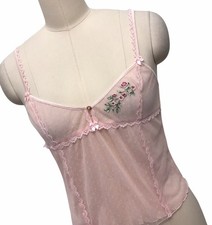 Victoria’s Secret Angels Pink Lace Babydoll Cami Top Sheer Fairy Coquette Sz S