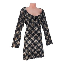 Primark Women's plaid mini dress long sleeve check ruffle neckline  Size 18