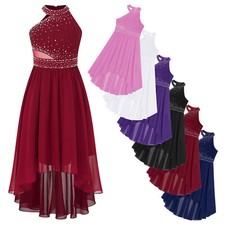 Kids Girls Bridesmaid Baptism Dress Outfits Dance Proms Costumes Ruched Bodice