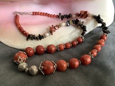 Red Coral Pearls Gemstone Bead Necklace with 925 Silver Clasp 20"