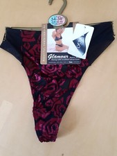  6 pairs Ladies Lycra & Velvet Stretchy Thongs Black & Red UK Size 6 8 10