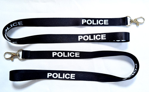Police lanyard white print - police,