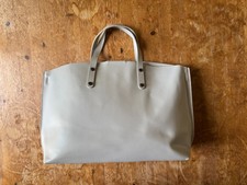 BORSE IN PELLE SMOOTH GREY LEATHER SHOPPER TOTE HANDBAG BAG