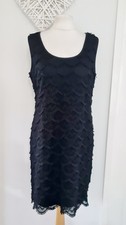 Ladies Womens Ronni Nicole Black Lace Fringe Trimmed Shift Dress Size 14 Lined