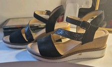 Women's Black And Silver Sandals Size 6, Wedge Heel, From Matalan, Soleflex