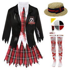 LADIES HALLOWEEN COSTUME ZOMBIE SCHOOL GIRL HORROR FANCY DRESS COSTUME ADULTS