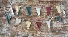Vintage 1940s WWII British Cotton Bunting 13 Flags 6.5m 16” x 10” Pastel colours