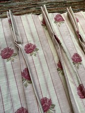 LAURA ASHLEY Curtains Embroidered Roses & Stripe W88" x D80" Pinch Pleat Bespoke