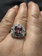 S925  Sterling Silver Test Morganite & Cz Cluster  Ring -UK Size N