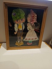 Vintage Folk Art Real Hair Horton Lace Picture Boy Girl Dress original 