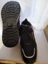 Pavers Nwt Women's Dual Fasten Trainers In Black And Gold Casual .