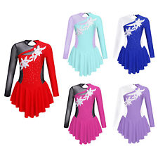 UK Girls Shiny Rhinestones Figure Skating Dress Roller Skater Ballet Dance Dress