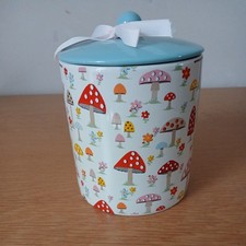 NEW CATH KIDSTON CERAMIC MED STONEWARE STORAGE JAR "MUSHROOMS" BLUE LID