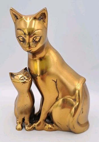 Vintage brass cat and kitten - brass,
