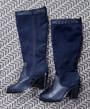 Bertie Blue Suede And Leather Knee High Boots Size 39 (UK6)