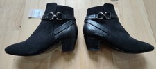 Tu Black Buckle Faux Suede Heeled Ankle Boots Size 6 Brand New