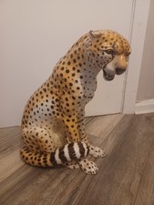 Rare Vintage Mid Century Italian Large Ceramic Cheetah 46cm Tall Statue, Signed