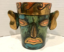VTG RARE AZTEC/PERUVIAN COPPER/BRASS WARRIOR FACE CUP, GRAZIELLA LAFFI STYLE