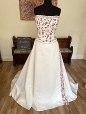 Sample Alfred Angelo Ivory Berry Red Beaded Satin  Wedding Dress Gown Size 14 16