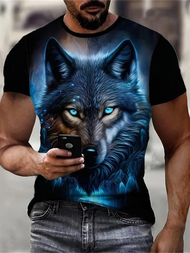 Men wolf print t shirt - wolf, 3d