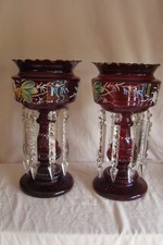 Matching pair of Victorian Ruby Red Lustre Vases