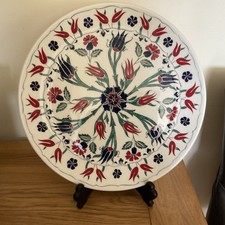 IZNIK Turkish hand Painted Stylized Red Tulips Hand Painted decor plate Signed