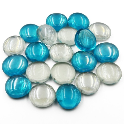 White and blue glass pebbles - and,