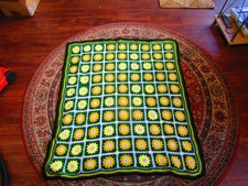 Blanket Throw Granny Style Vintage Floral Homemade ? yellow orange green 41"x48"