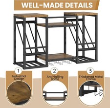 3-Tier Wall Wine Rack Rustic Brown Black Shelf Glass Bottle Holder Display