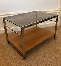 1970s MDA chrome & Teak side table coffee table designed by Howard Miller