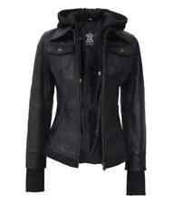 Women Black Bomber Motorcycle Winter Jacket With Fleece Removable Hood Jacket