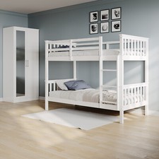Bedroom Furniture Sets 3ft Single Solid Pine Wood Bunk Bed High Gloss Wardrobe