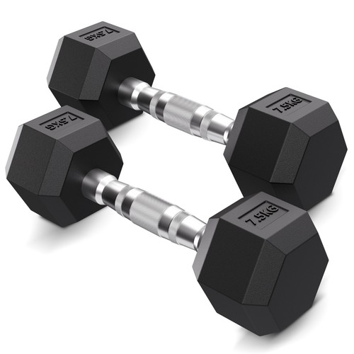Hex rubber coated dumbbells - rubber,