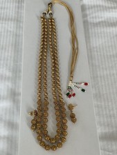 8 GOLD PLATED INDIAN JEWELLERY SET LONG MALA NECKLACE WEDDING BRIDAL  RANI HAAR