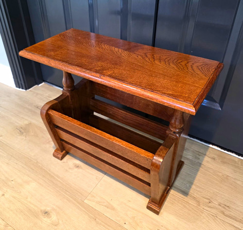 Vintage oak magazine rack - magazine, side
