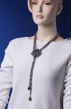 Natural Fresh Water Black Pearl Necklace 2 Strands with Beaded formed Knot