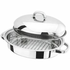 Stainless Steel Roasting Mini Oven Pan Dish Meat Roaster Tin Grill Rack Set Lid