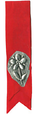 Red Ribbon Silver Metal Flower Bookmark Floral Birthday Gift x Her Him Woman