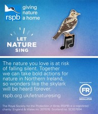 RSPB Pin Badge Special GNaH NI Let Nature Sing - Skylark (2019 Release) P01445