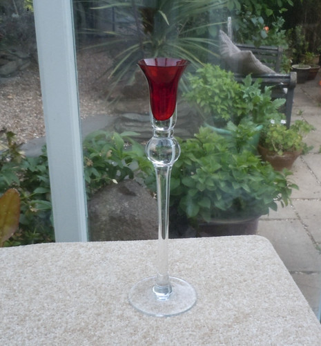 Glass candle holder - glass, red