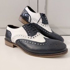 LONDON BROGUES Gatsby Men's Navy/White Leather Two Tone Wingtip Shoes UK 8 - NEW