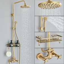 Antique Brass Exposed Bathroom Shower Mixer Twin Head Large Bar Set Round Valve