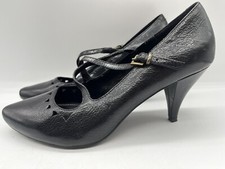 next black Size 6 sole revivers heels leather smart office work Cut Out Strap