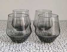 60s 70s Vintage Retro Set 4 Smokey Grey Whisky Short Drinking Glasses Tumblers