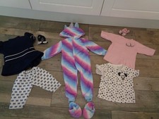 baby dolls clothes bundle-all in 1 unicorn pjs+slippers,dress,2 tops,trousers+2