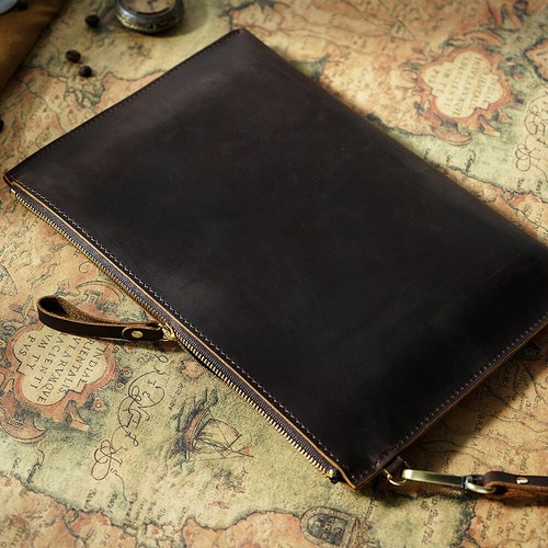 Men genuine leather briefcase - leather,