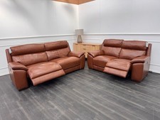 Furniture Village Starlight 3+2 Seater Sofa Set Power Recliner Tan Brown Leather